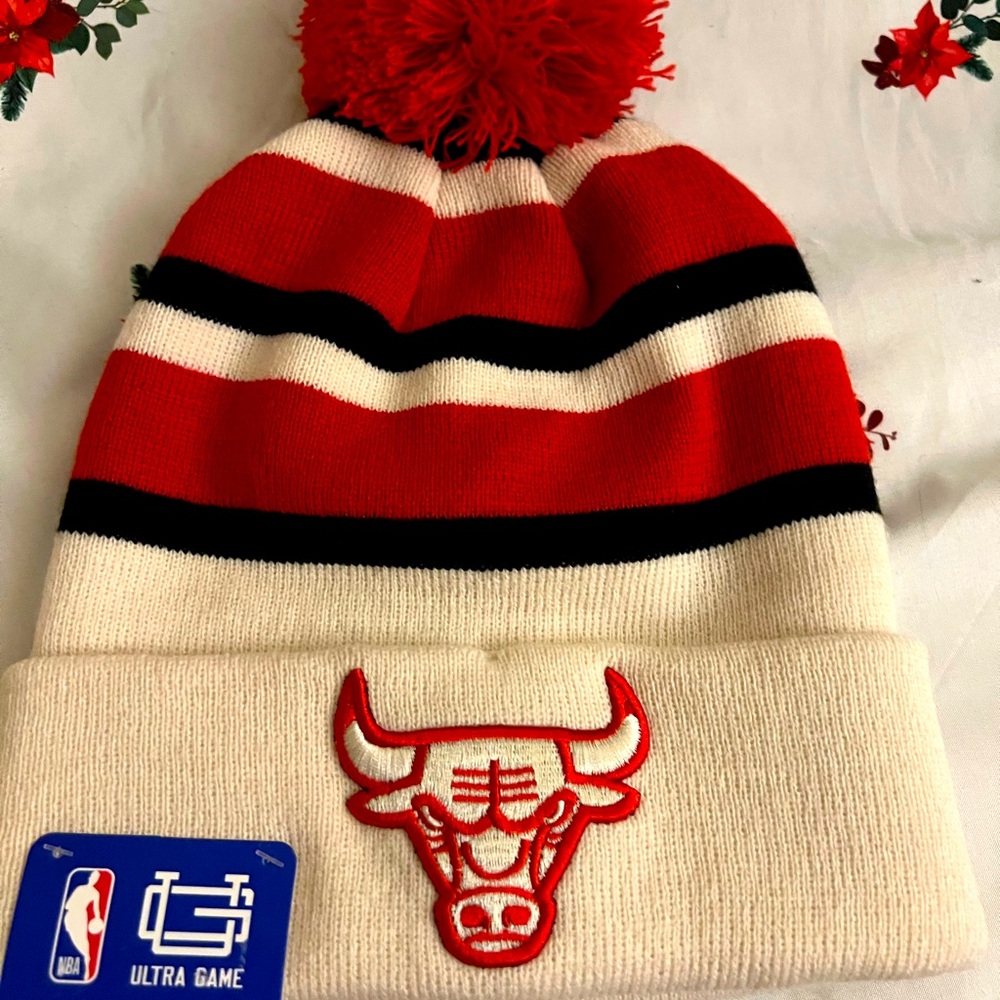 NBA Bulls Red and White Beanie